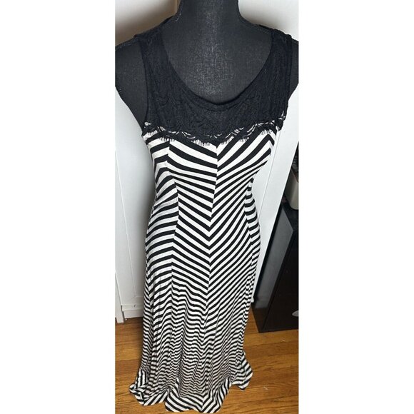 MONTEAU WOMEN'S STRIPED LACE‎ TANK MAXI DRESS BLACK & WHITE Large - Picture 5 of 8
